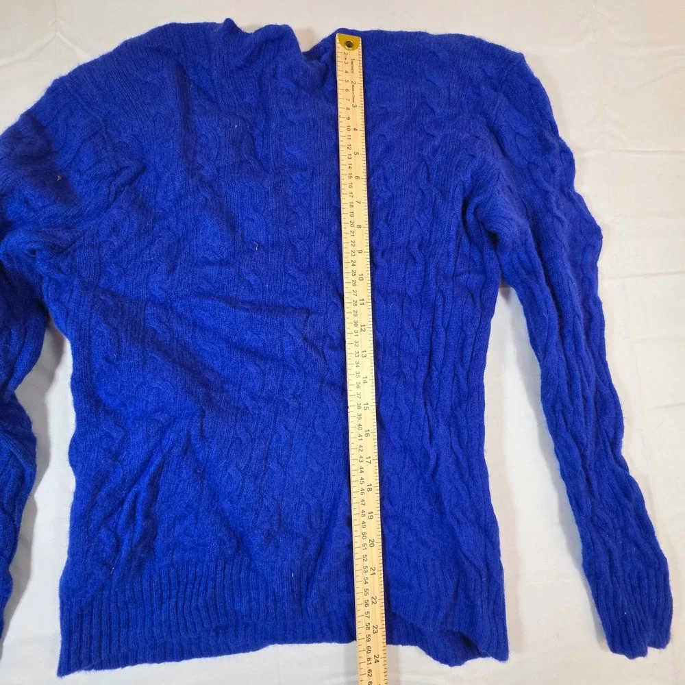 Polo Ralph Lauren Wool Cashmere Cable Knit Sweater Royal Blue Green Pony Mens M